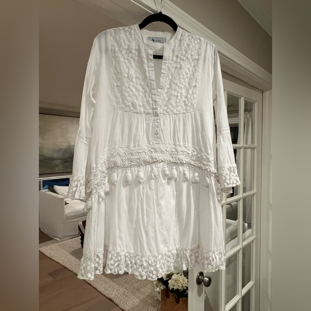 Bindu white cotton dress with beautiful detailing